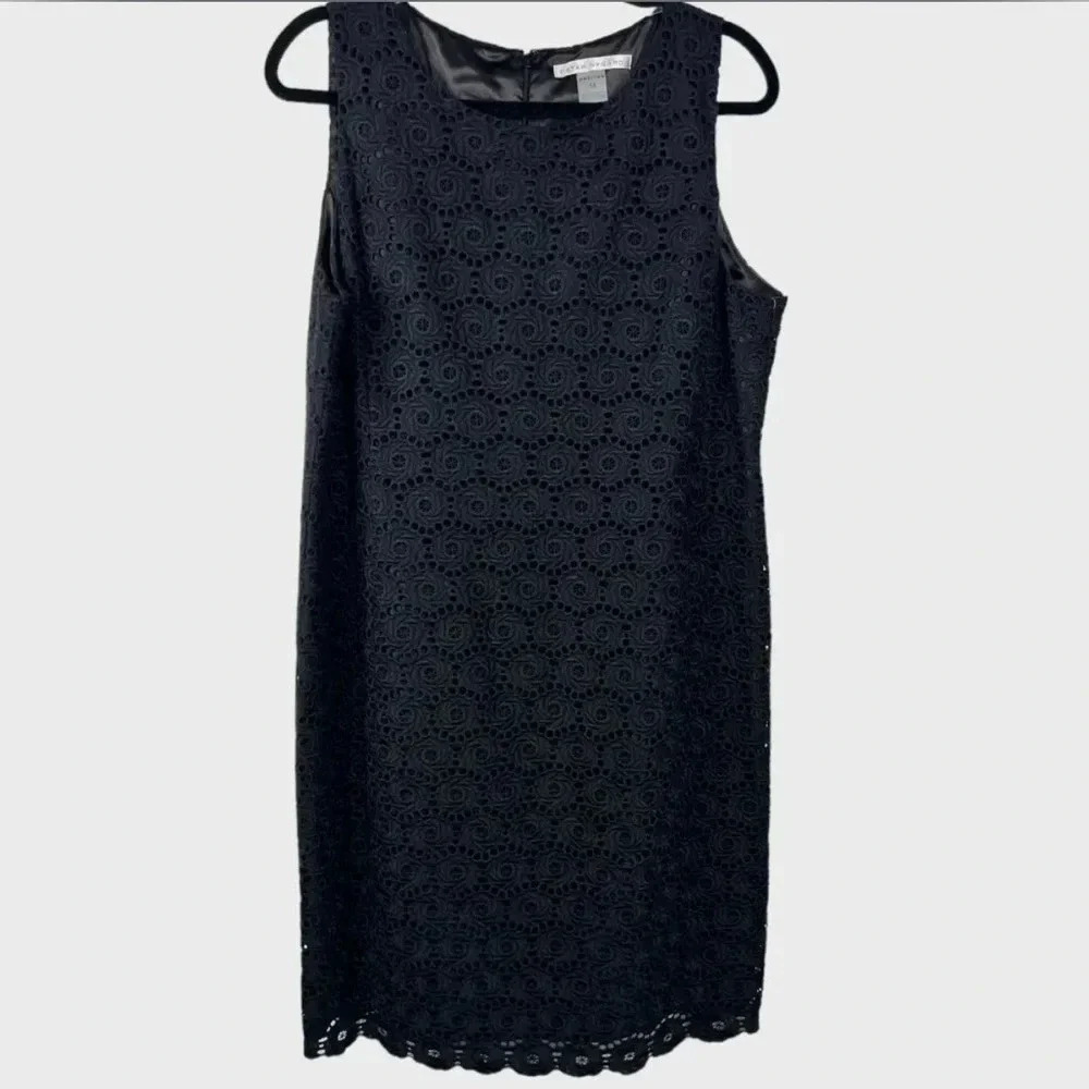 NWT Peter Nygard black sheath eyelet sleeveless dress, size 14p Cocktail